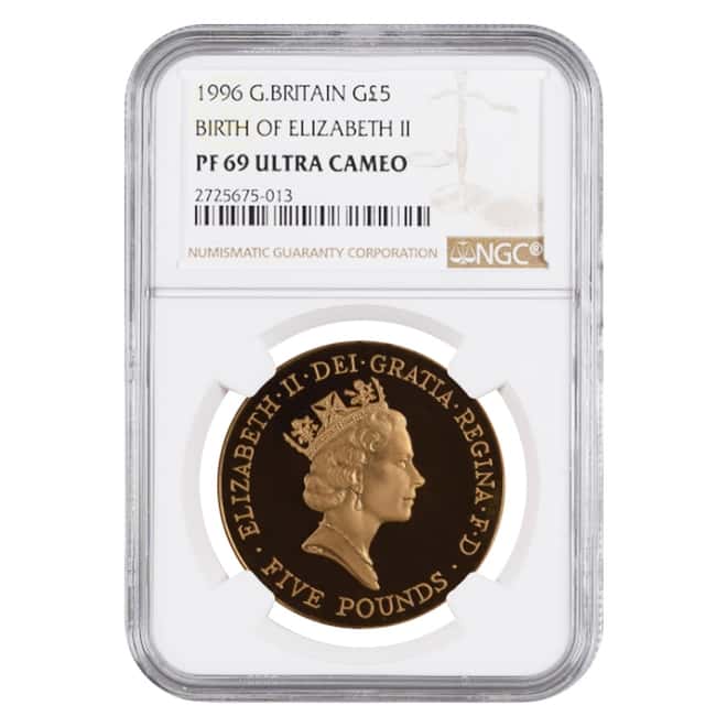 1996 Great Britain Proof Gold 5 Pounds Birth of Elizabeth II NGC PF 69 UCAM