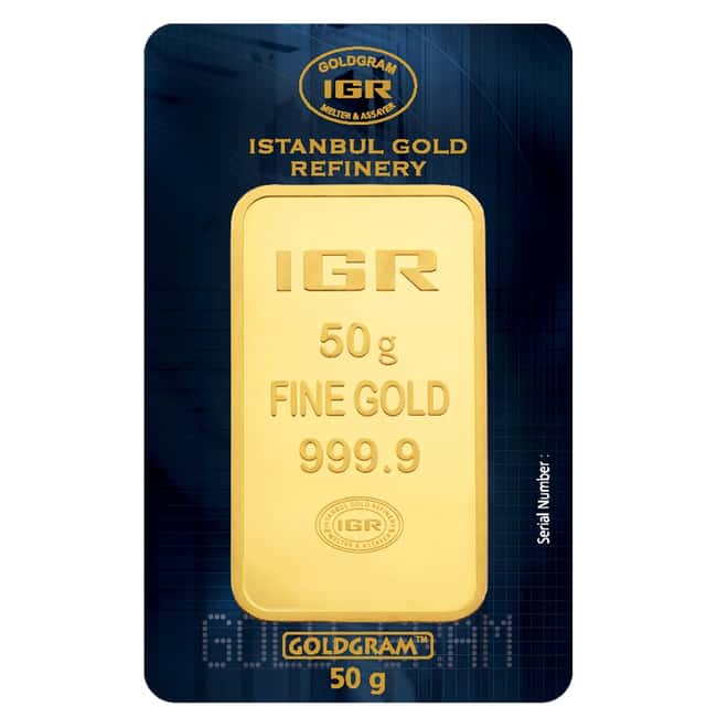 50 gram Istanbul Gold Refinery (IGR) Bar .9999 Fine (In Assay)