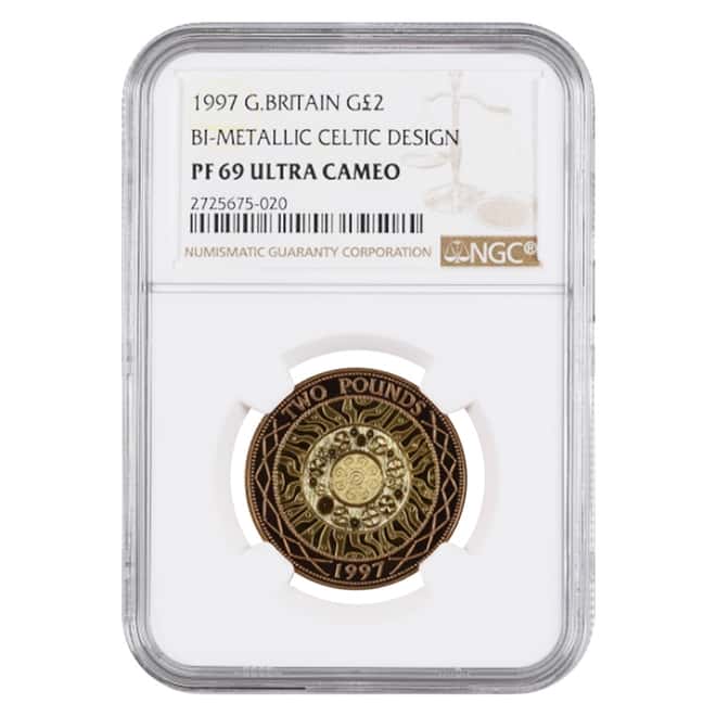 1997 Great Britain Proof Bimetallic Gold 2 Pounds Celtic Design NGC PF 69 UCAM
