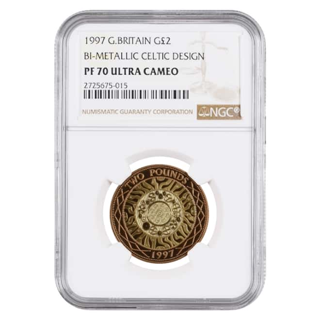 1997 Great Britain Proof Bimetallic Gold 2 Pounds Celtic Design NGC PF 70 UCAM