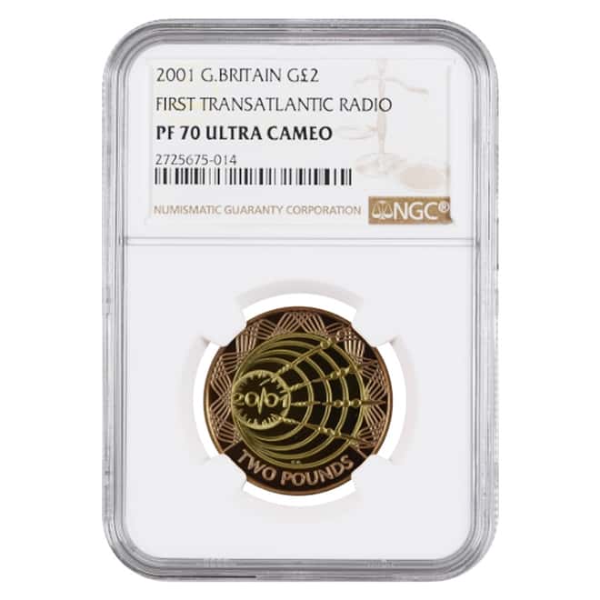 2001 Great Britain Proof Gold 2 Pounds Marconi Transatlantic Radio NGC PF 70 UCAM