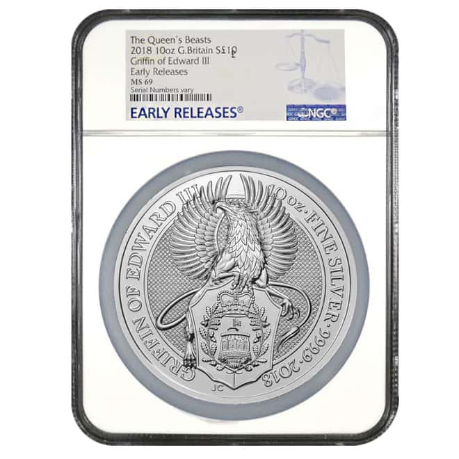 2018 Great Britain 10 oz Silver Queen's Beast (Griffin) Coin NGC MS 69 ER