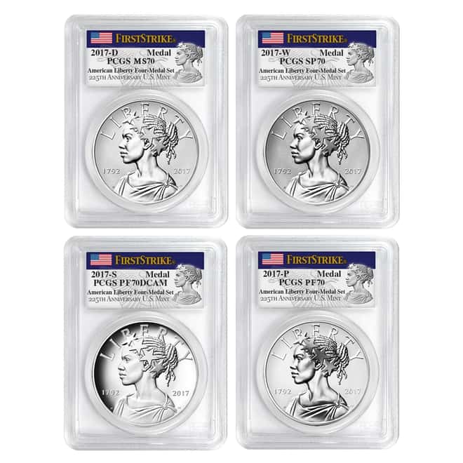 2017 American Liberty 225th Anniversary Silver 4-Medal Set PCGS MS/SP/PF 70 FS