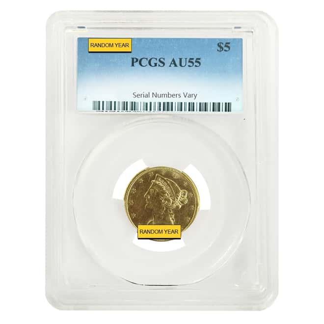 $5 Gold Half Eagle Liberty Head PCGS AU 55 (Random Year) 