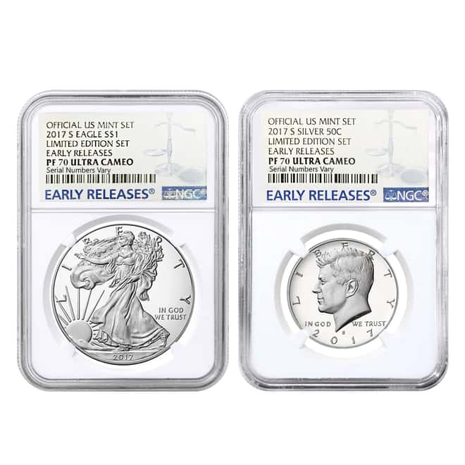 2017 S Proof Silver American Eagle/Kennedy Half Dollar Limited Edition NGC PF 70 ER