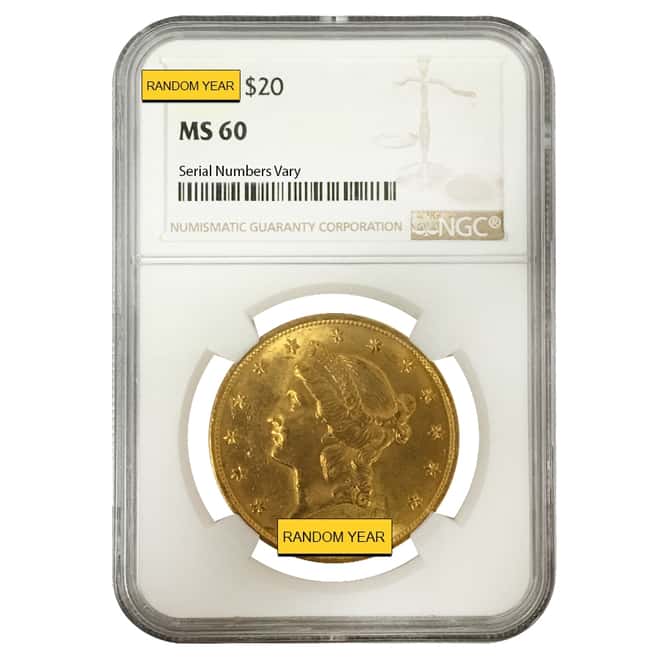 $20 Gold Double Eagle Liberty Head NGC MS 60 (Random Year)
