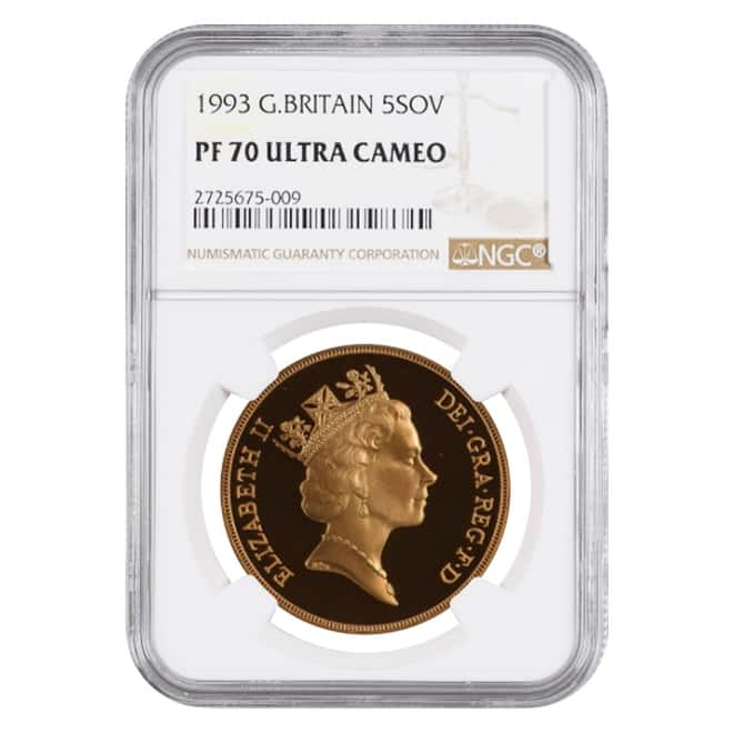 1993 Great Britain Proof Gold 5 Pound Sovereign NGC PF 70 UCAM