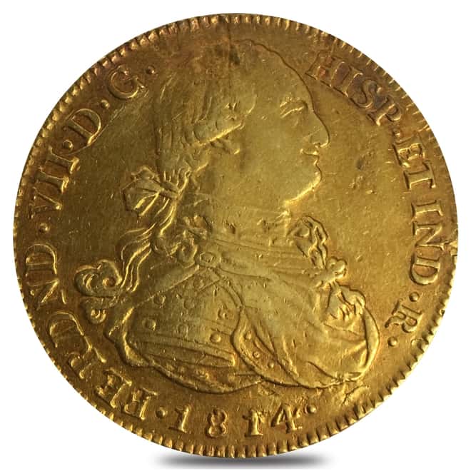1814-P JF Colombia 8 Escudos Ferdinand VII Gold Coin AGW .7614 oz (Ex Jewelry)