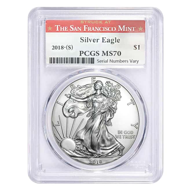 2018 (S) 1 oz Silver American Eagle $1 Coin PCGS MS 70 First Strike (San Francisco)
