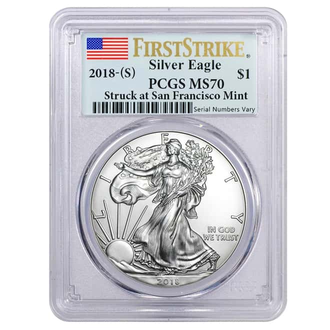 2018 (S) 1 oz Silver American Eagle $1 Coin PCGS MS 70 First Strike