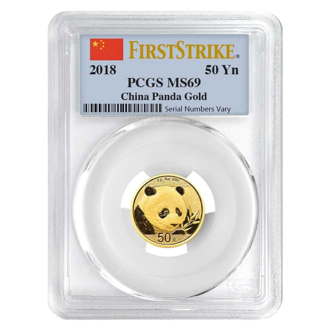 2018 3 Gram Chinese Gold Panda 50 Yuan PCGS MS 69 First Strike