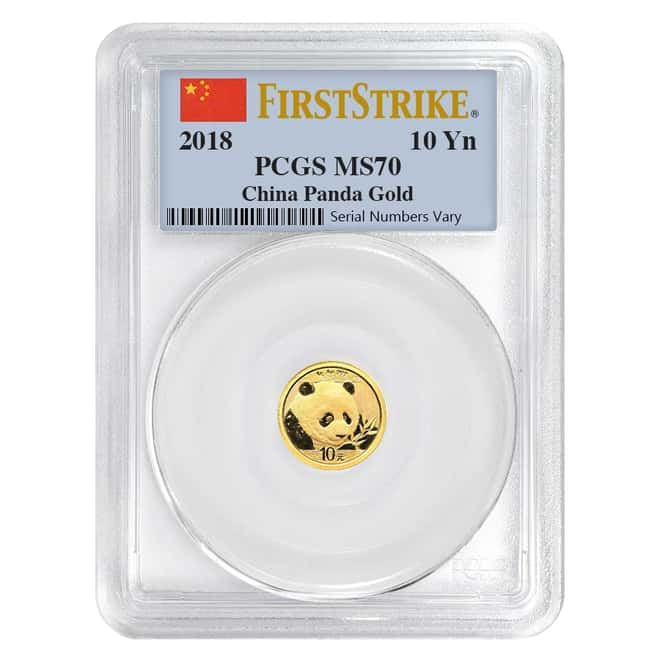 2018 1 Gram Chinese Gold Panda 10 Yuan PCGS MS 70 First Strike