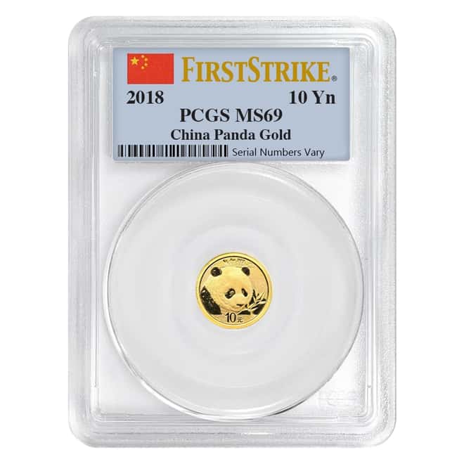 2018 1 Gram Chinese Gold Panda 10 Yuan PCGS MS 69 First Strike