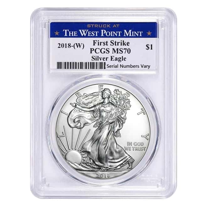2018 (W) 1 oz Silver American Eagle $1 Coin PCGS MS 70 First Strike (West Point)