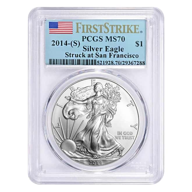2014 (S) 1 oz Silver American Eagle $1 Coin PCGS MS 70 First Strike