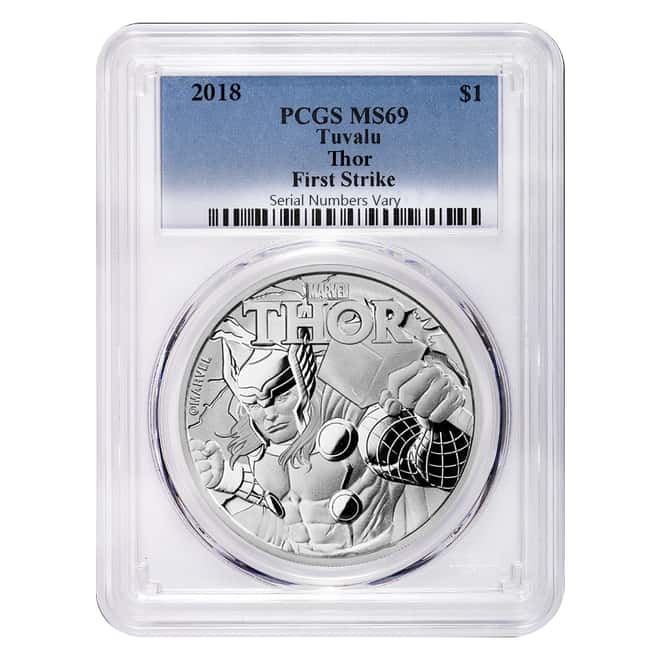 2018 1 oz Tuvalu Thor Marvel Series Silver PCGS MS 69 FS