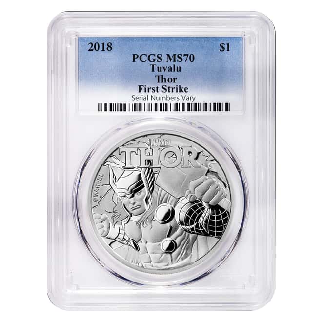 2018 1 oz Tuvalu Thor Marvel Series Silver PCGS MS 70 FS 