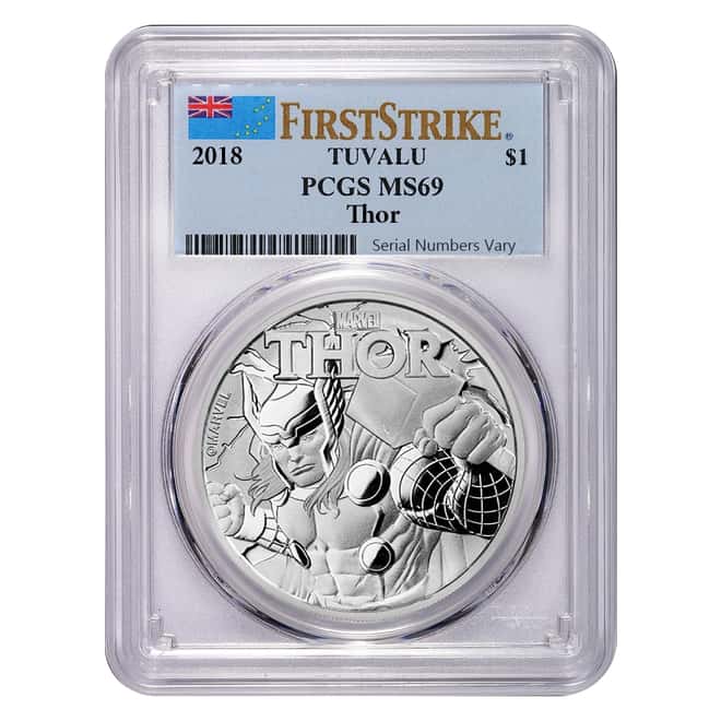 2018 1 oz Tuvalu Thor Marvel Series Silver PCGS MS 69 FS (Flag Label)