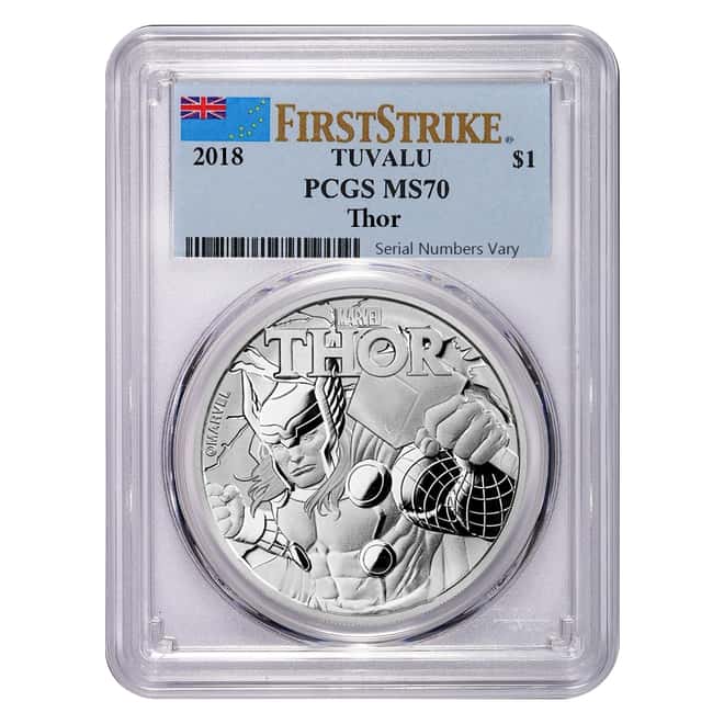 2018 1 oz Tuvalu Thor Marvel Series Silver PCGS MS 70 FS (Flag Label)