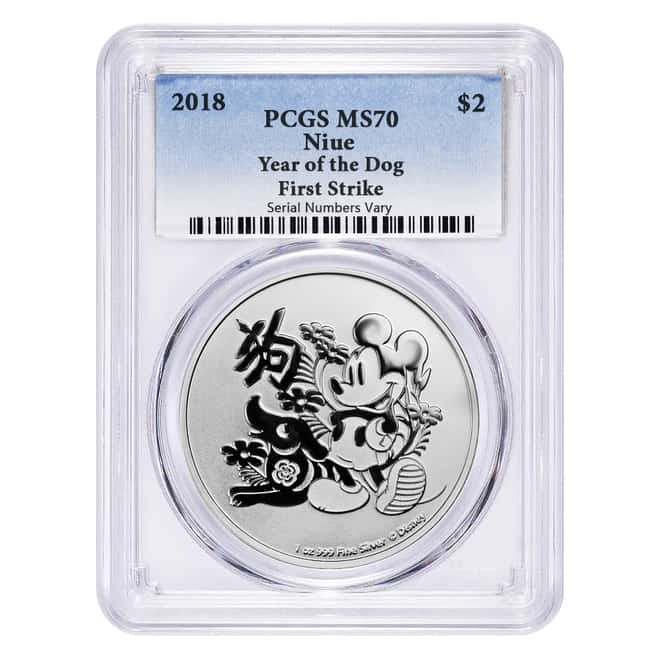 2018 1 oz Niue Silver $2 Disney Year of the Dog PCGS MS 70 FS