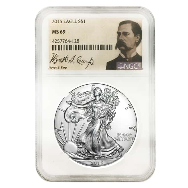 2015 1 oz Silver American Eagle NGC MS 69 (Wyatt S. Earp Signature Label)