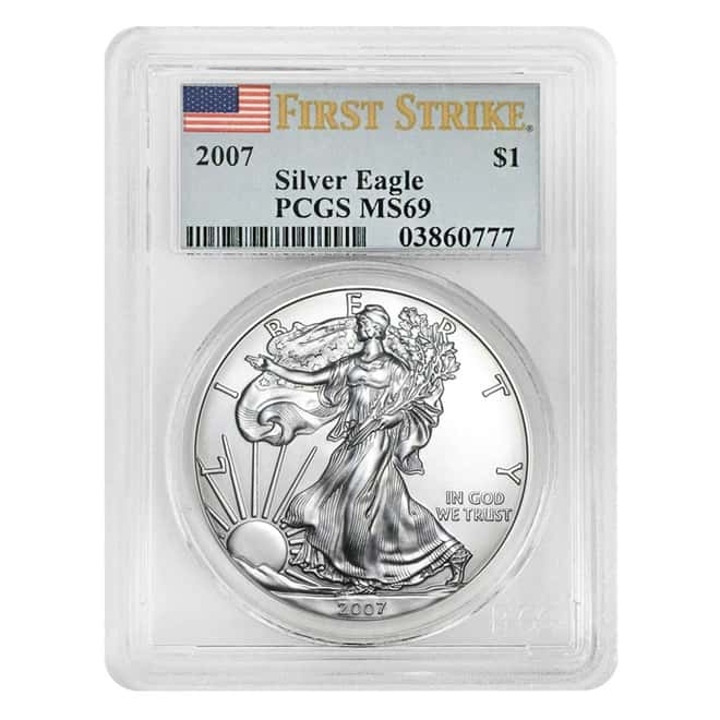 2007 1 oz Silver American Eagle $1 Coin PCGS MS 69 First Strike