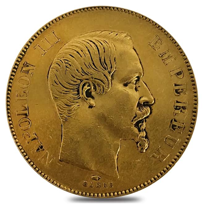 50 Francs French Gold Napoleon III AGW .4667 oz Avg Circ (1855-1868, Random Year) 