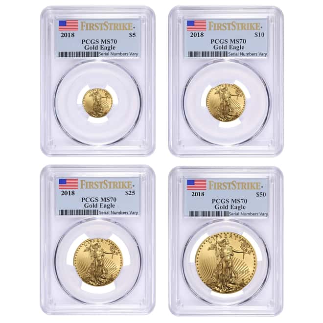 2018 1.85 oz Gold American Eagle 4-coin Set PCGS MS 70 First Strike