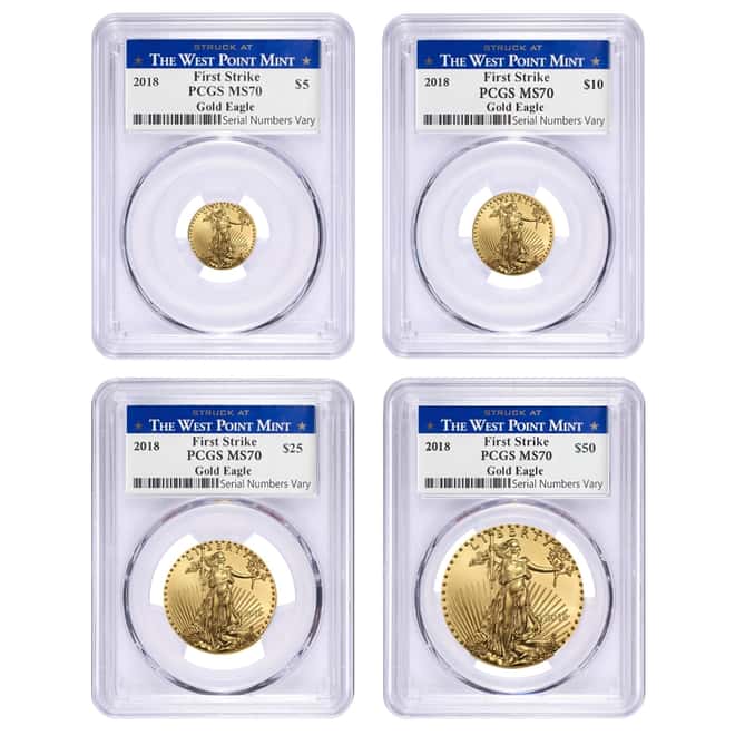 2018 1.85 oz Gold American Eagle 4-coin Set PCGS MS 70 First Strike - West Point