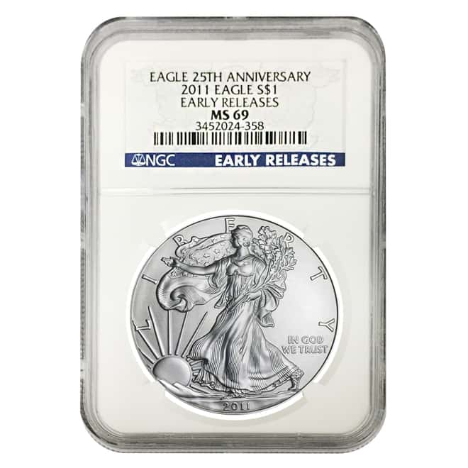 2011 $1 Silver American Eagle NGC MS 69 - Early Releases (25th Anniversary)