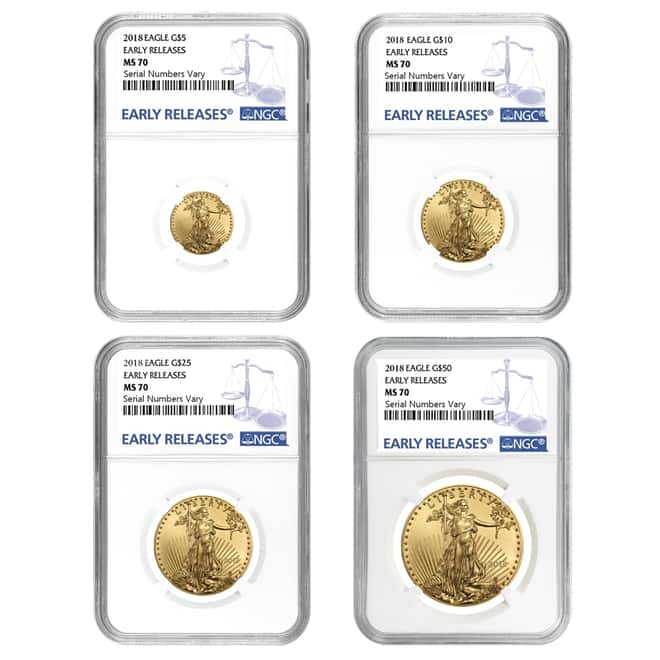 2018 1.85 oz Gold American Eagle 4-coin Set NGC MS 70 Early Releases