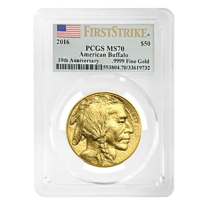 2016 1 oz Gold American Buffalo PCGS MS 70 First Strike (Flag Label)