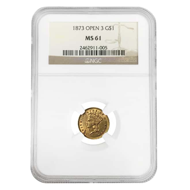 1873 Open 3 $1 Gold Indian Princess Head Type 3 NGC MS 61