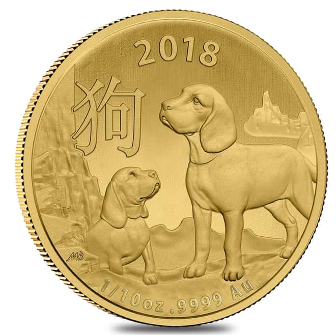 2018 1/10 oz Gold Lunar Year of the Dog Coin .9999 Fine BU - Royal Australian Mint 