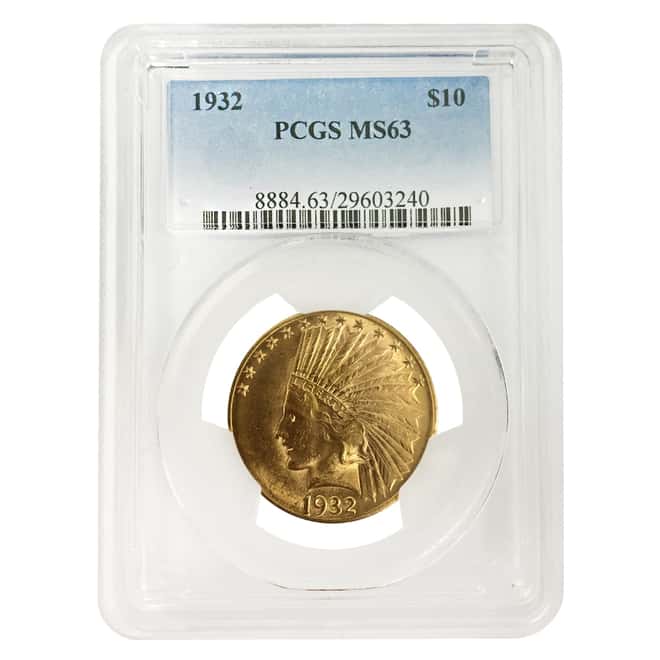 1932 $10 Indian Head Gold Eagle Coin PCGS MS 63