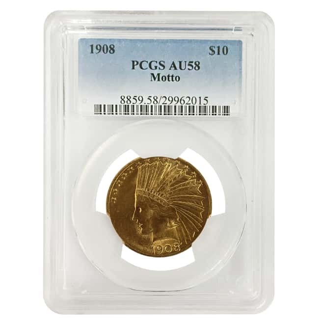 1908 $10 Indian Head Gold Eagle Motto PCGS AU 58