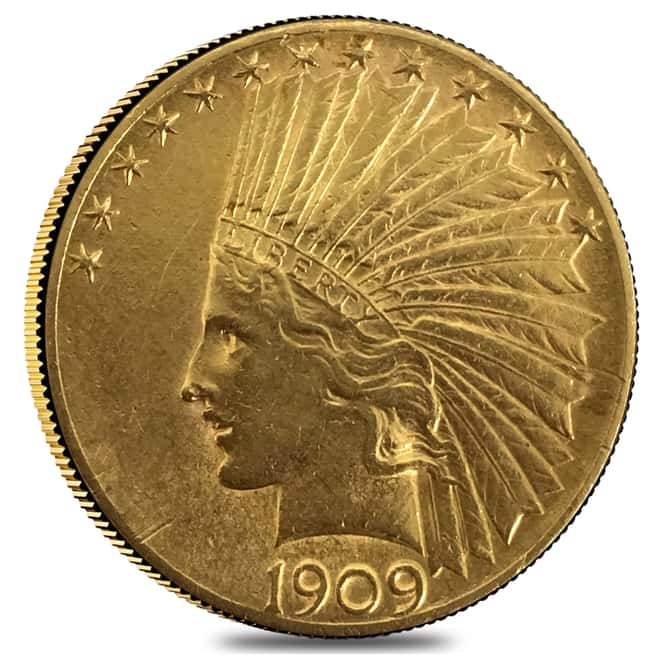 1909 S $10 Indian Head Gold Eagle Coin AU Details