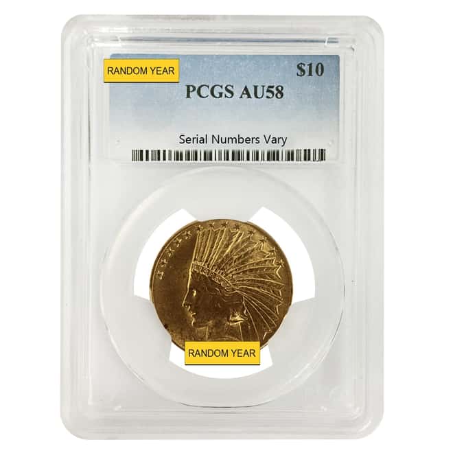 $10 Indian Head Gold Eagle PCGS AU 58 (Random Year)