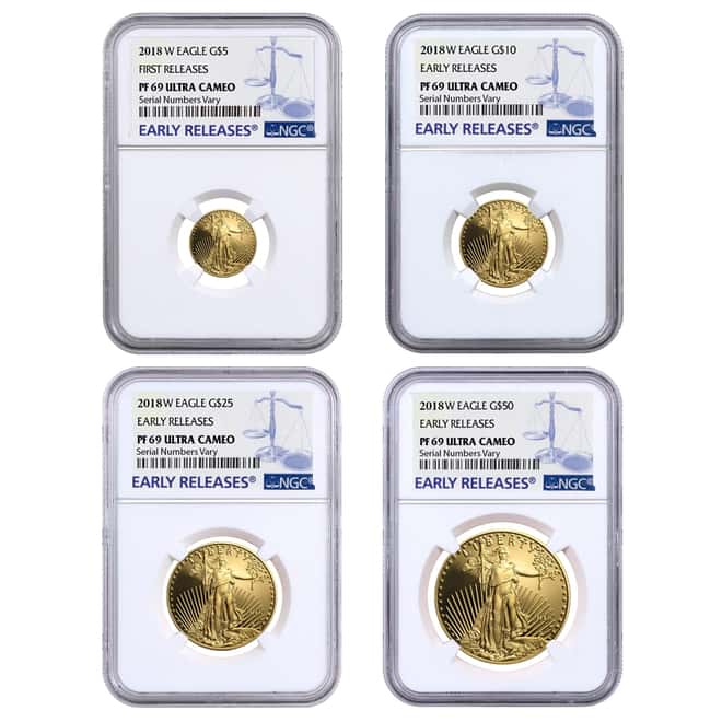 2018-W 1.85 oz Proof Gold American Eagle 4-Coin Set NGC PF 69 Early Releases