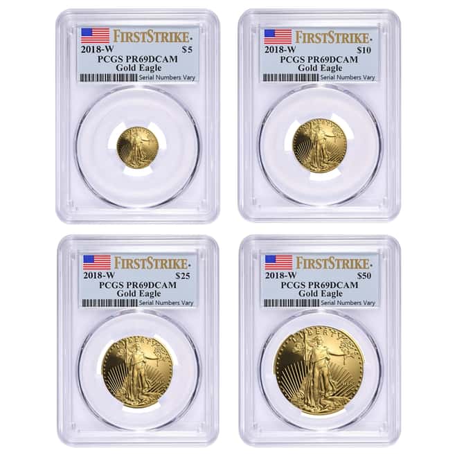 2018-W 1.85 oz Proof Gold American Eagle 4-Coin Set PCGS PF 69 DCAM First Strike