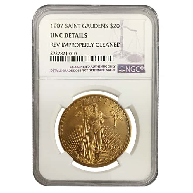 1907 $20 Gold Saint Gaudens Double Eagle Coin NGC UNC Details