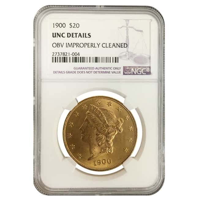 1900 $20 Liberty Head Double Eagle Gold Coin NGC UNC Details