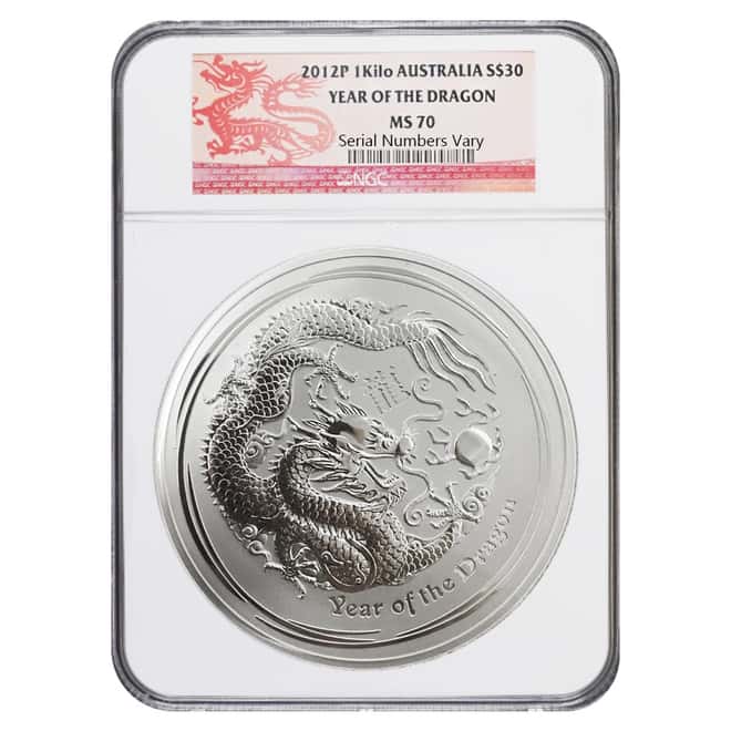 2012 1 Kilo Silver Lunar Year of The Dragon Coin NGC MS 70