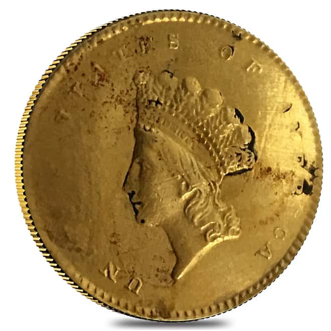 $1 Gold Indian Princess Head Type 2 Ex-Jewelry (Random Year, 1854-1856)