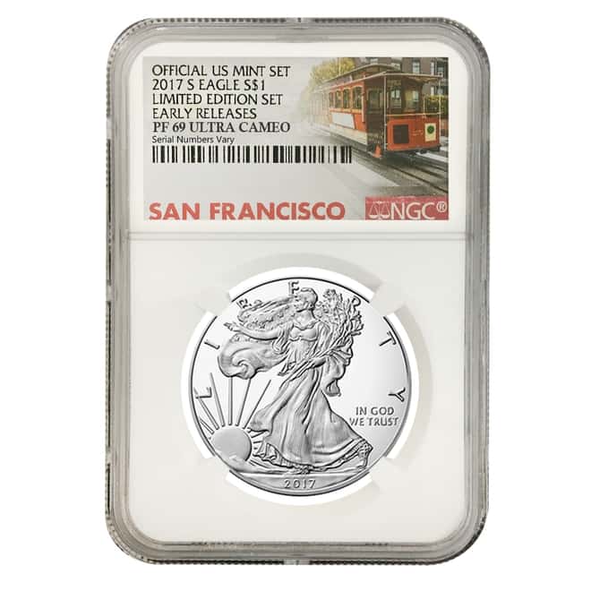 2017 S 1 oz Proof Silver American Eagle Limited Edition NGC PF 69 ER (Trolley Label)