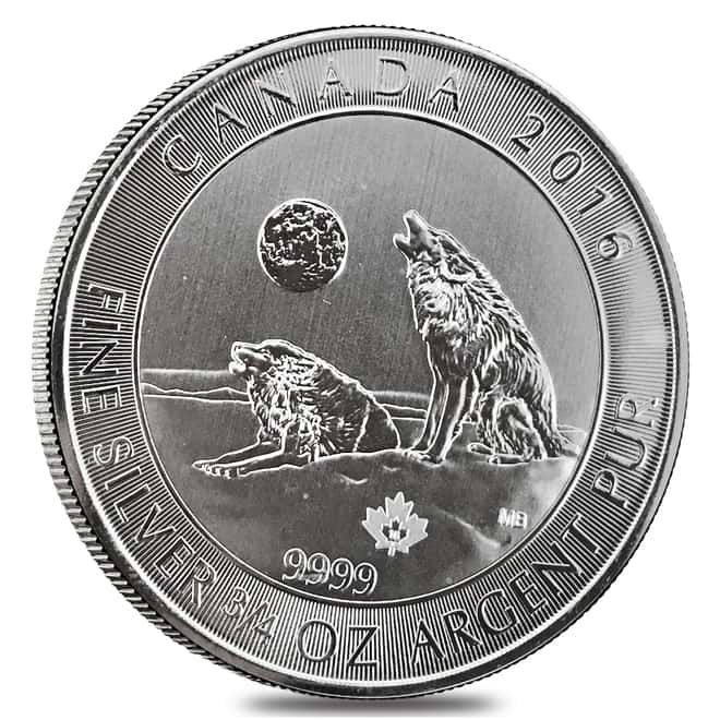 2016 3/4 oz Canadian Silver Howling Wolves $2 Coin .9999 Fine Cull