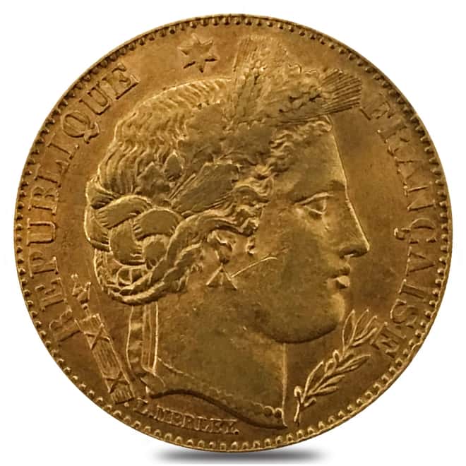 10 Francs France Late Head Ceres Gold Coin Avg Circ AGW .0933 oz (Random Year, 1895-1899)