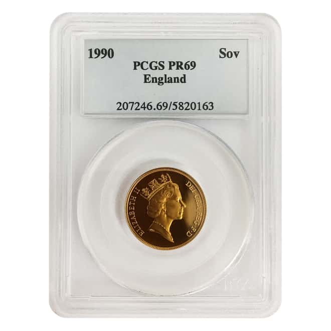 1990 Great Britain Proof Gold Sovereign PCGS PF 69