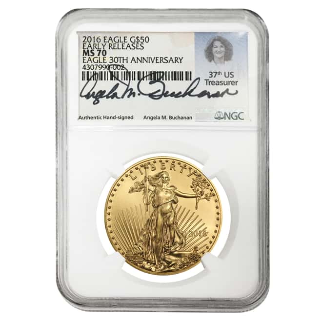 2016 1 oz $50 Gold American Eagle NGC MS 70 Early Releases (Buchanan Signature Label)