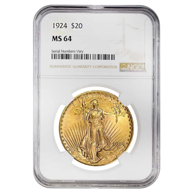 1924 $20 Gold St. Gaudens Double Eagle Coin NGC MS 64